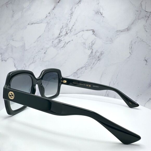 New Gucci Sunglasses Black Square Gold GG - Picture 7 of 16